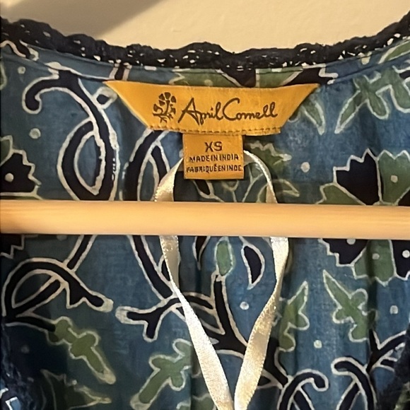 NWOT April Cornell 100% Cotton Scandinavian Floral Blue & Green Jumpsuit Sz XS - Picture 3 of 9